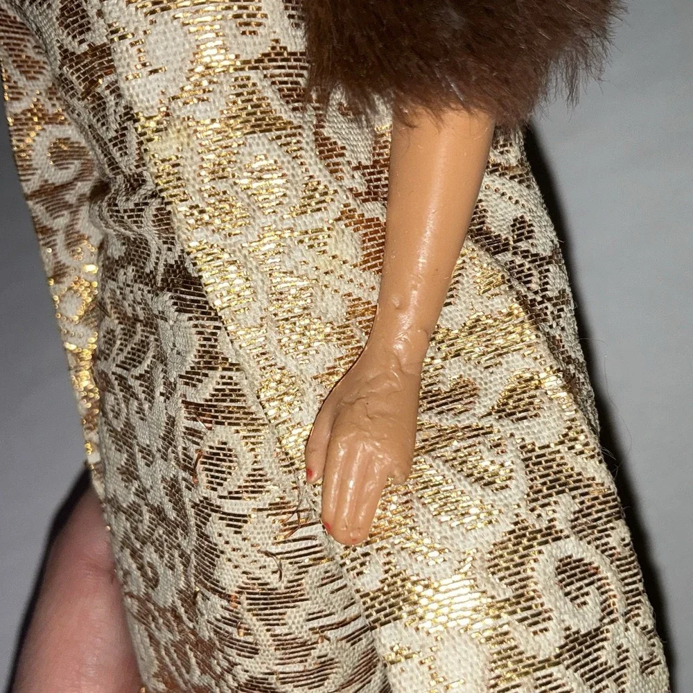 Vintage 1962 60s Barbie Evening Splendor Rare Collectible Gold Dress Jacket Fur